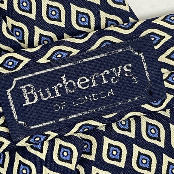 Vintage Burberry London Designer Luxury Pure Silk Necktie Blue White - Picture 4 of 5